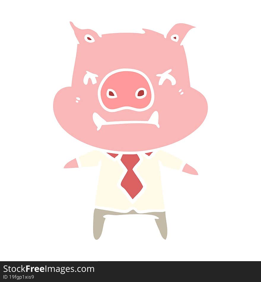 Angry Flat Color Style Cartoon Pig Boss