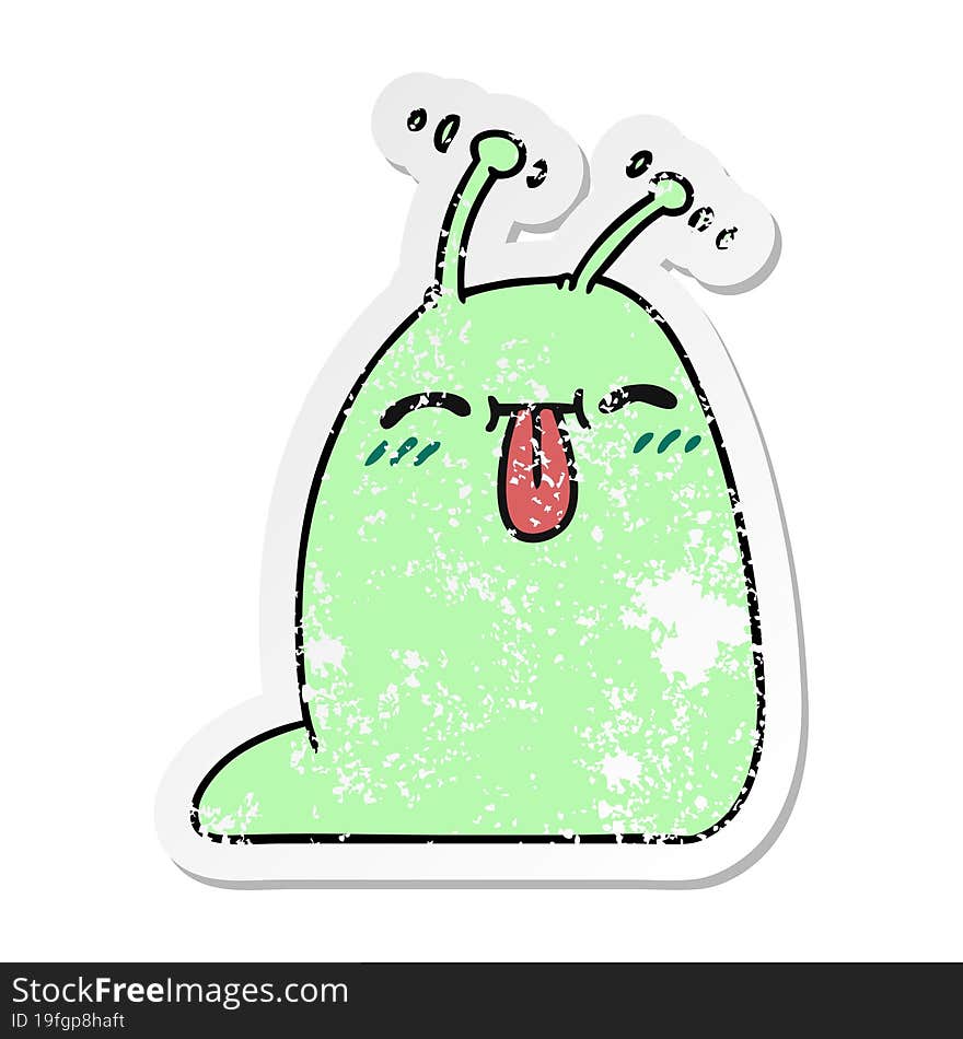 distressed sticker cartoon of a happy kawaii slug