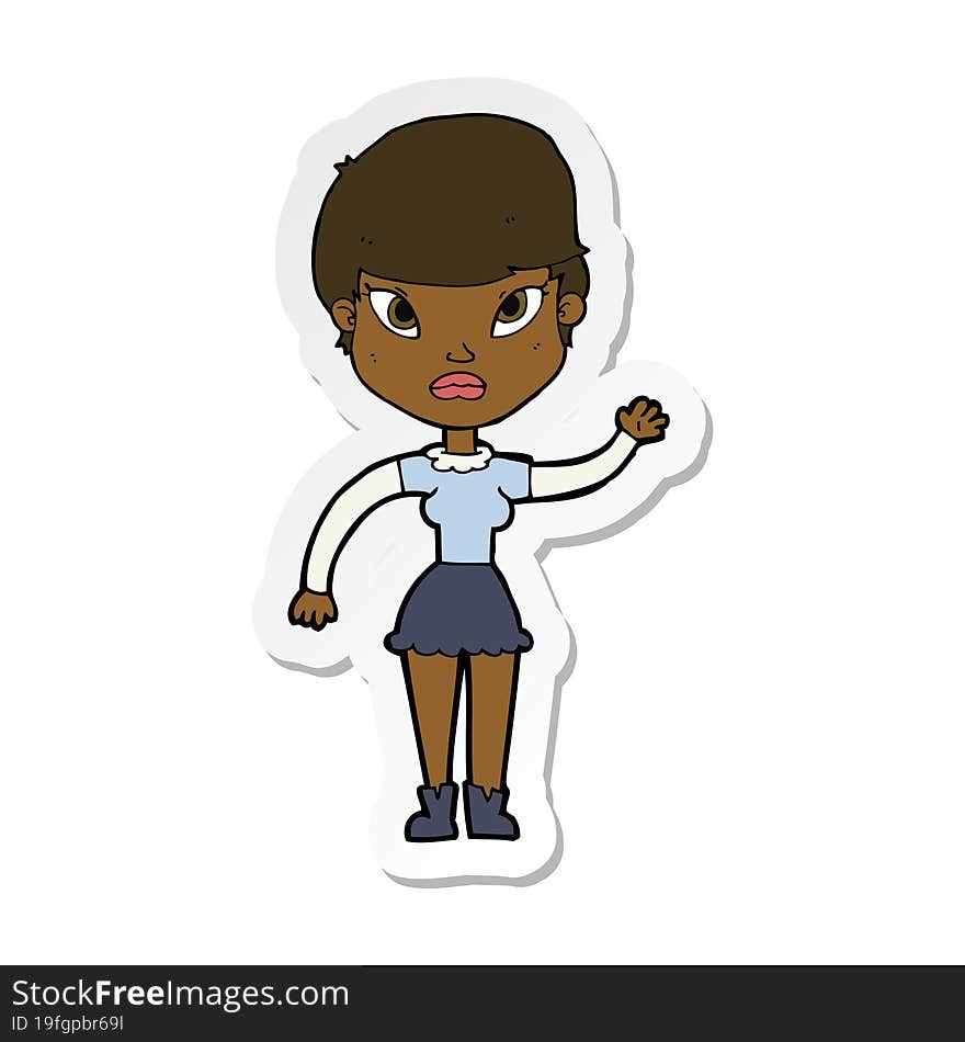 sticker of a cartoon woman waving