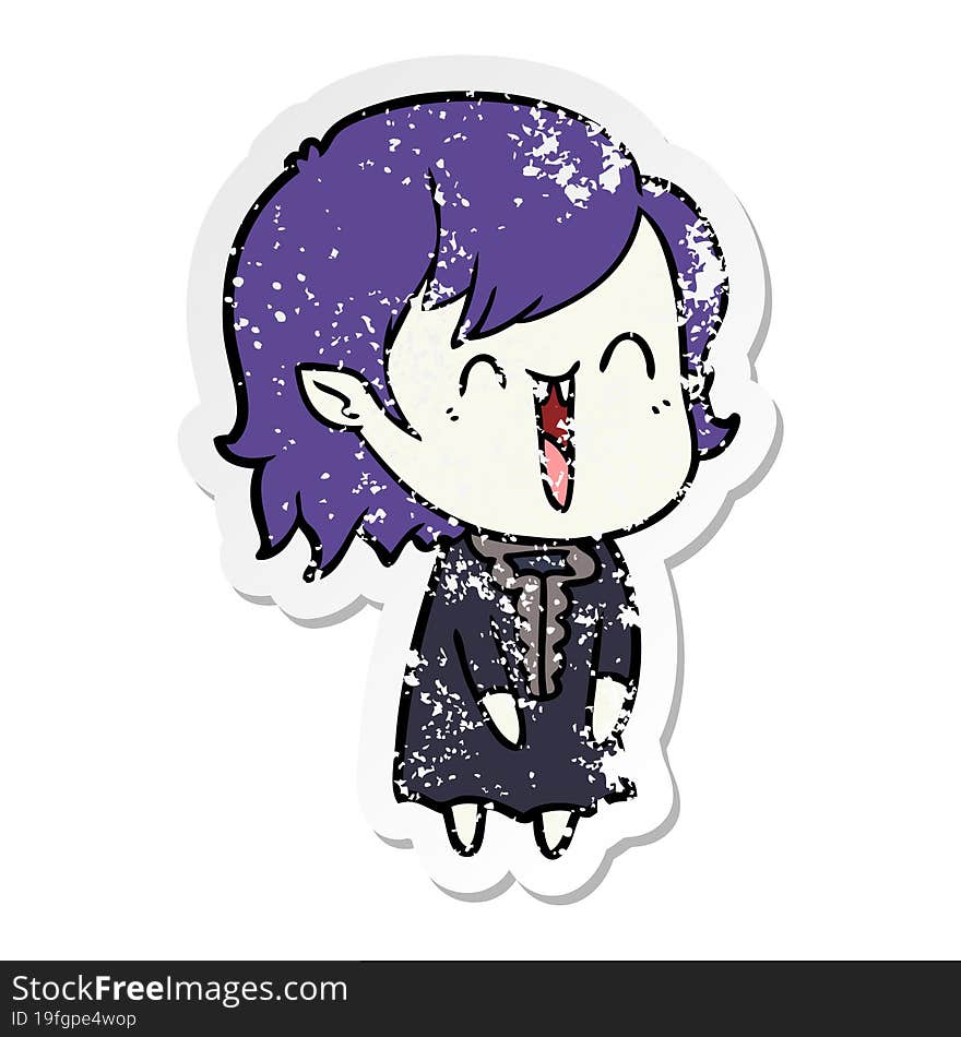 distressed sticker of a cute cartoon happy vampire girl