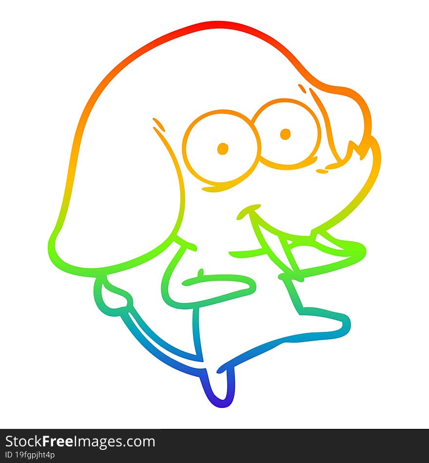 Rainbow Gradient Line Drawing Happy Cartoon Elephant