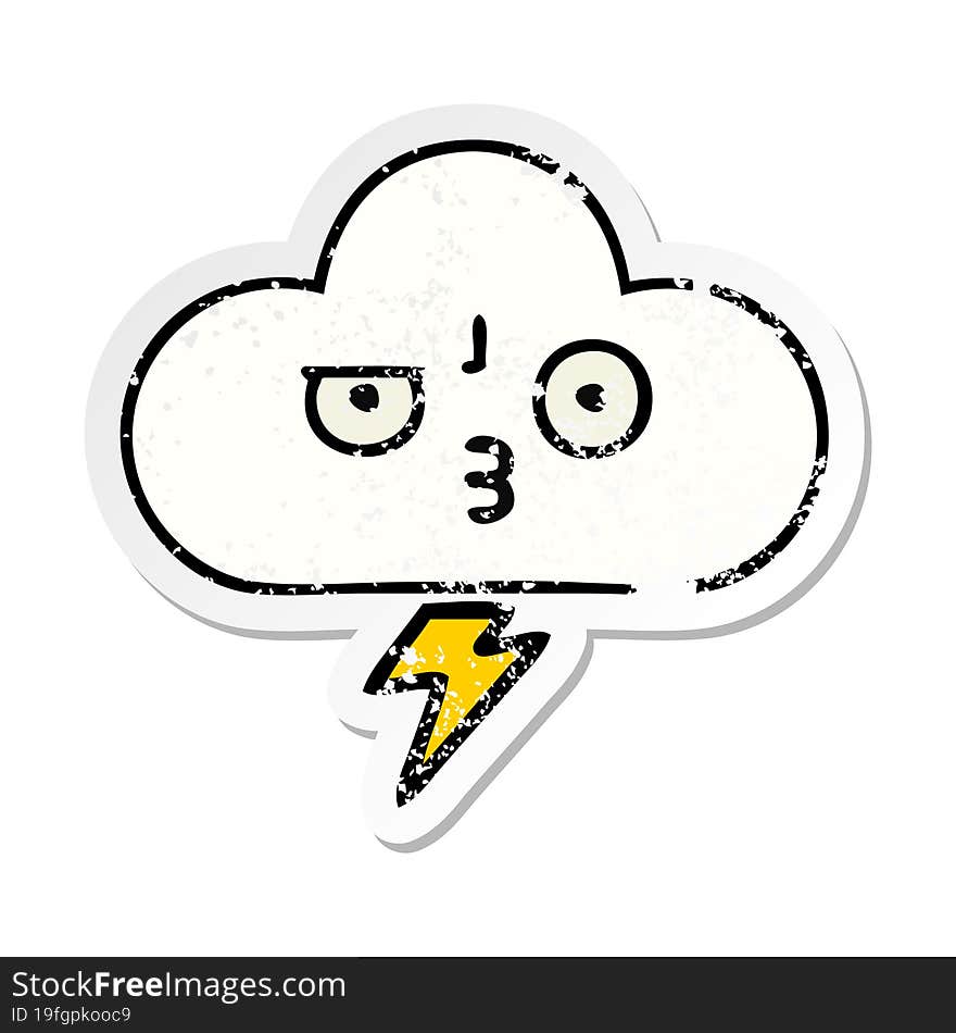 distressed sticker of a cute cartoon thunder cloud