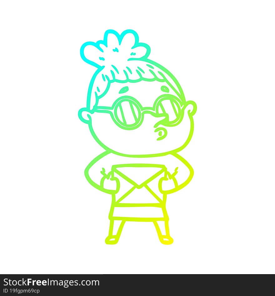 cold gradient line drawing cartoon woman wearing glasses