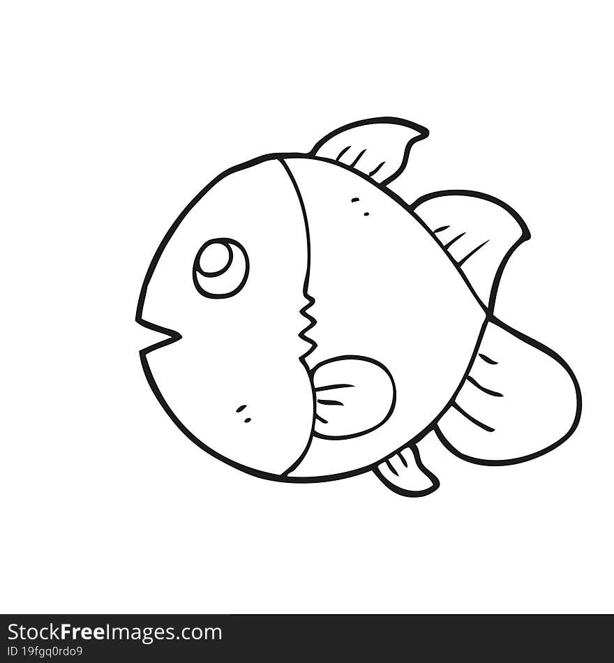 freehand drawn black and white cartoon fish