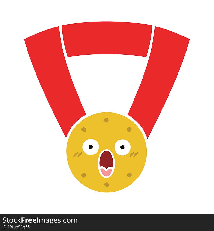 flat color retro cartoon gold medal