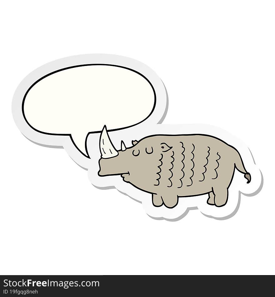 Cartoon Rhinoceros And Speech Bubble Sticker