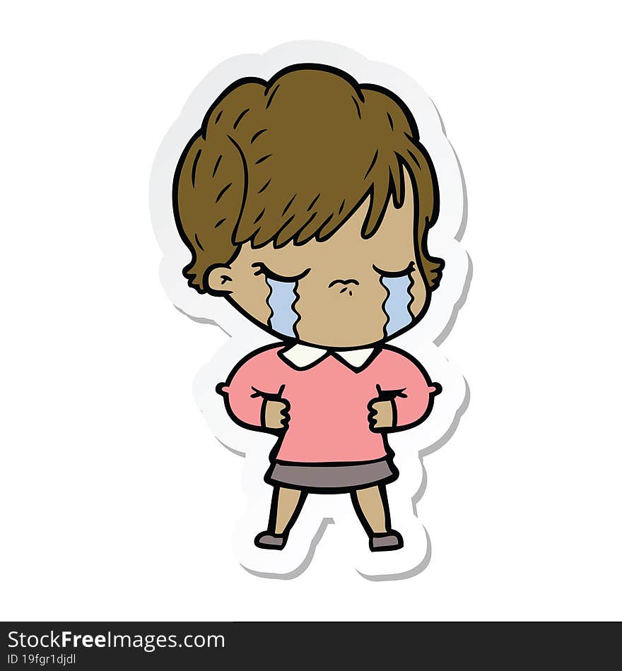 sticker of a cartoon woman crying