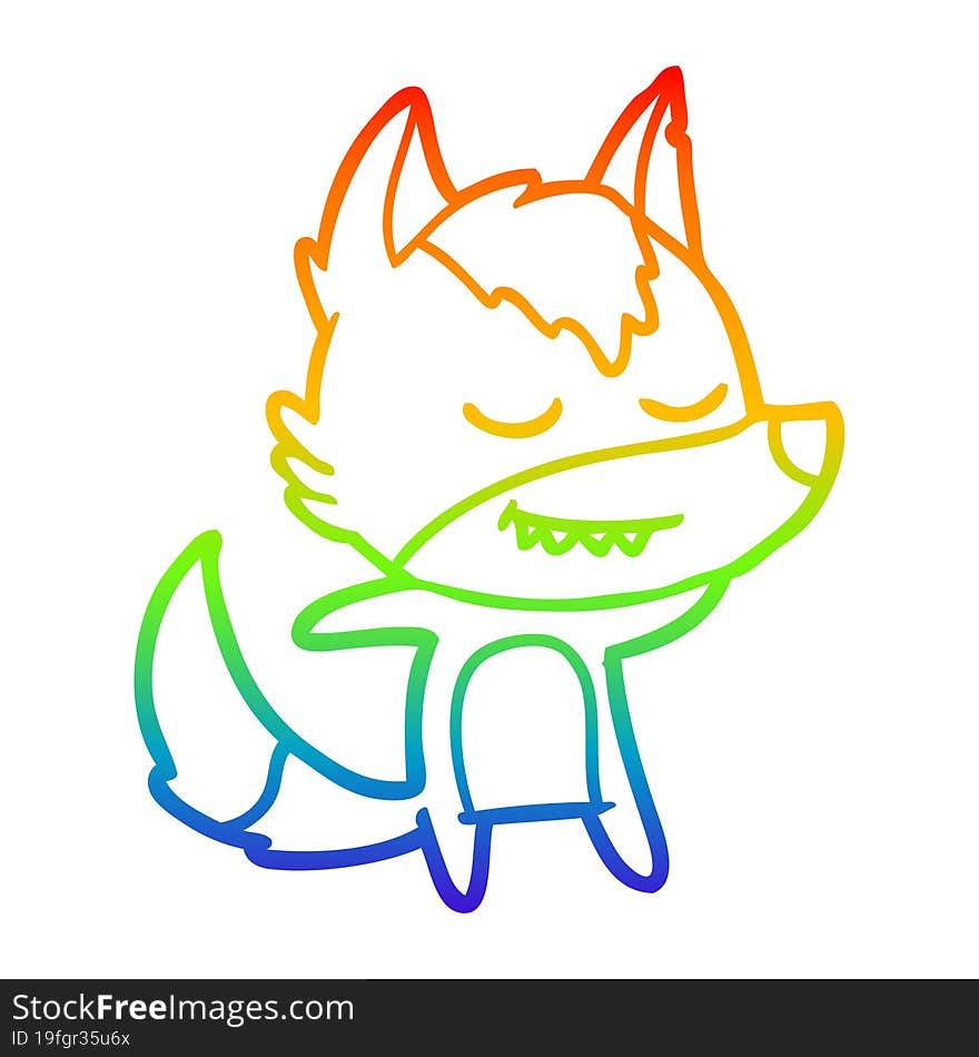 rainbow gradient line drawing friendly cartoon wolf