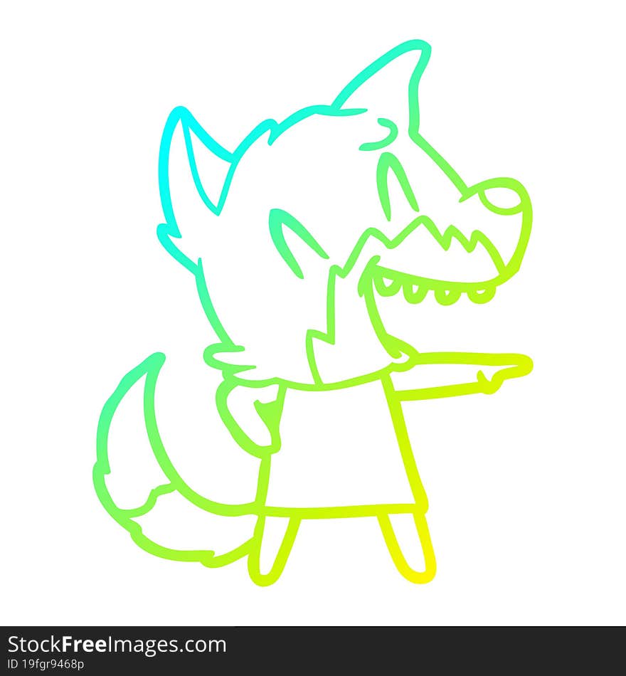 cold gradient line drawing laughing fox cartoon