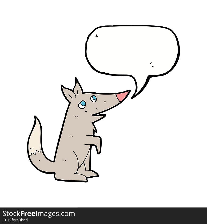 cartoon wolf cub with speech bubble