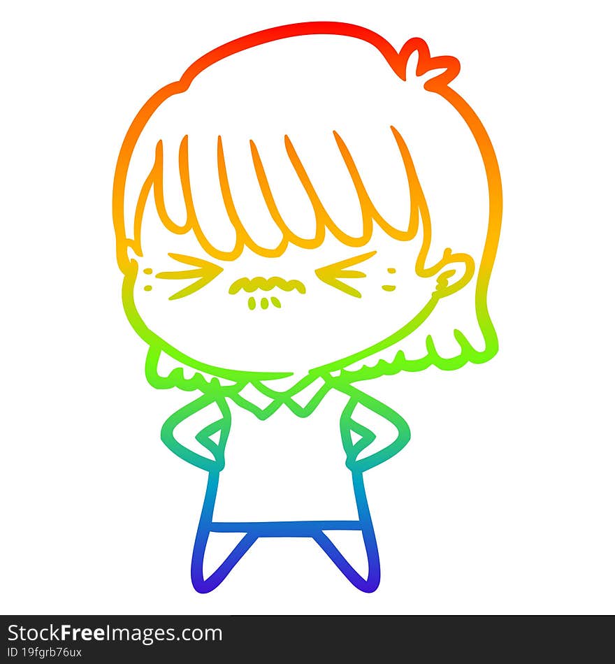 rainbow gradient line drawing annoyed cartoon girl