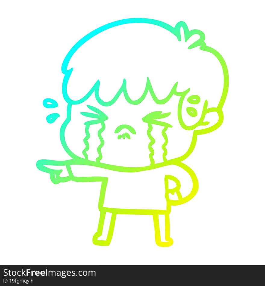 cold gradient line drawing cartoon boy crying