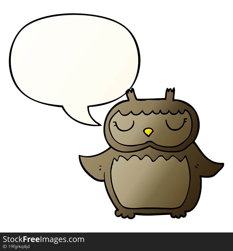 cartoon owl and speech bubble in smooth gradient style