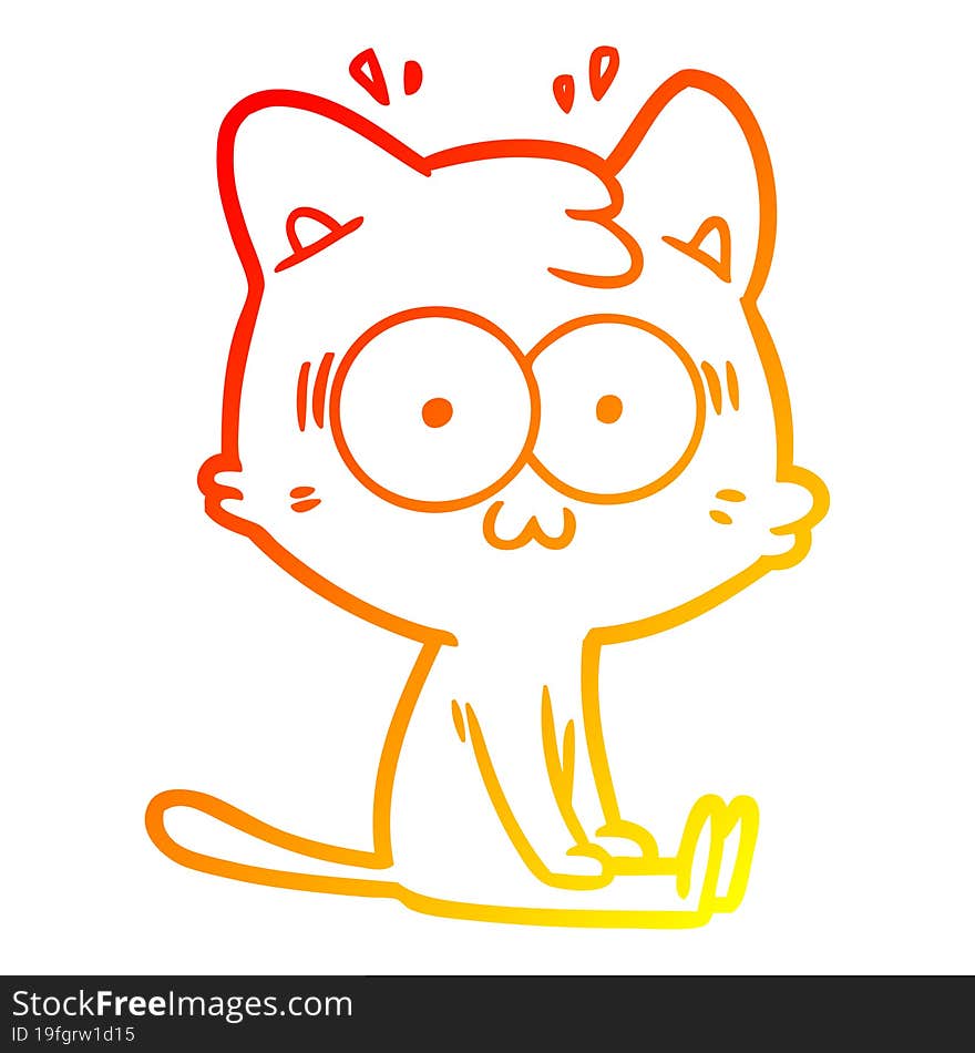 Warm Gradient Line Drawing Cartoon Surprised Cat