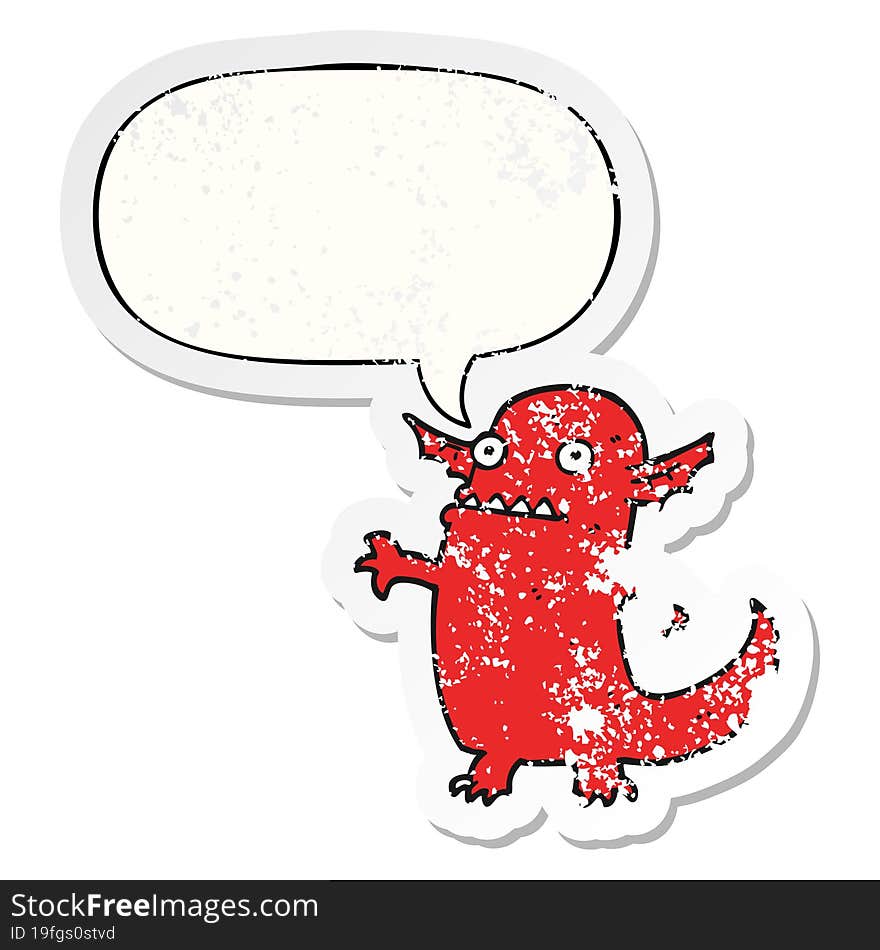 Cartoon Halloween Monster And Speech Bubble Distressed Sticker