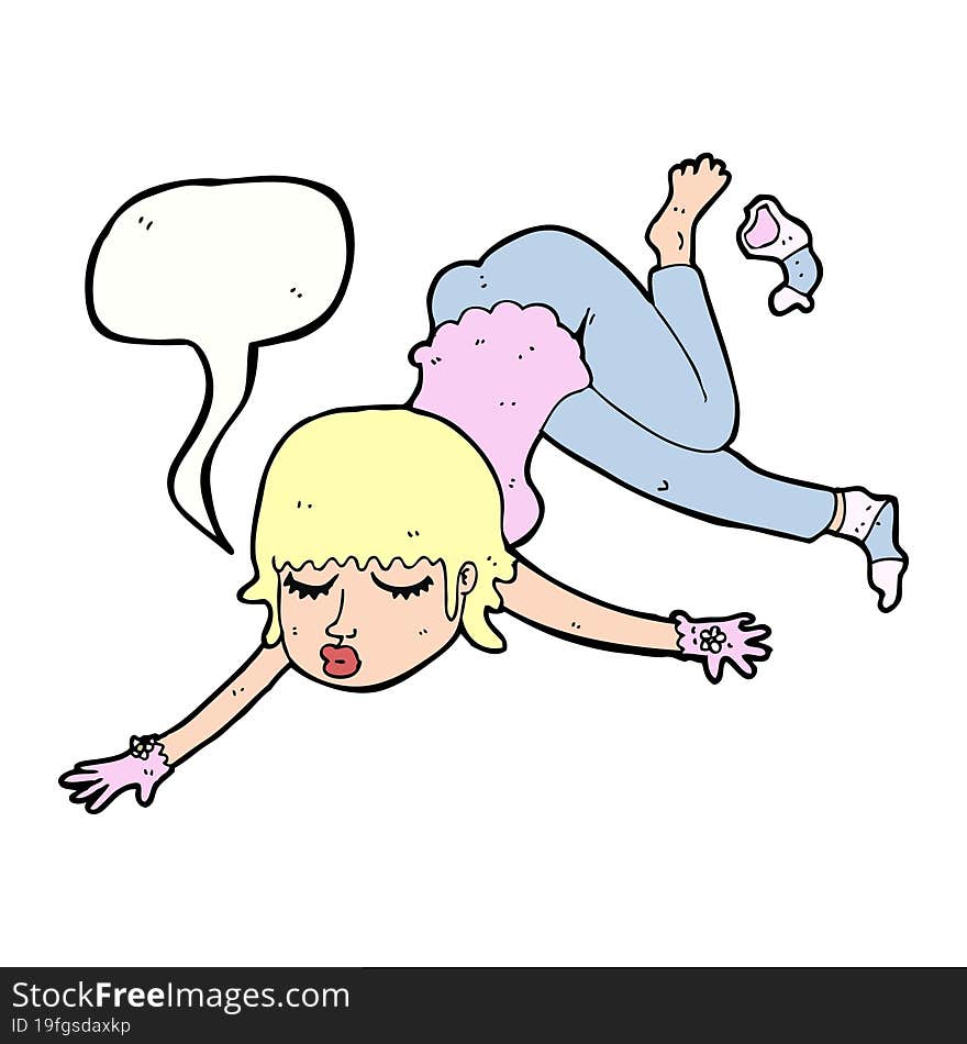 cartoon woman floating with speech bubble