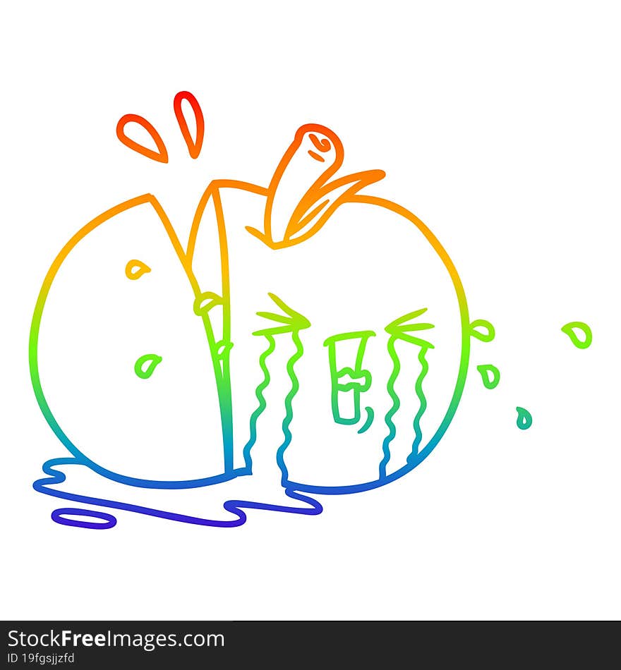 rainbow gradient line drawing cartoon apple crying