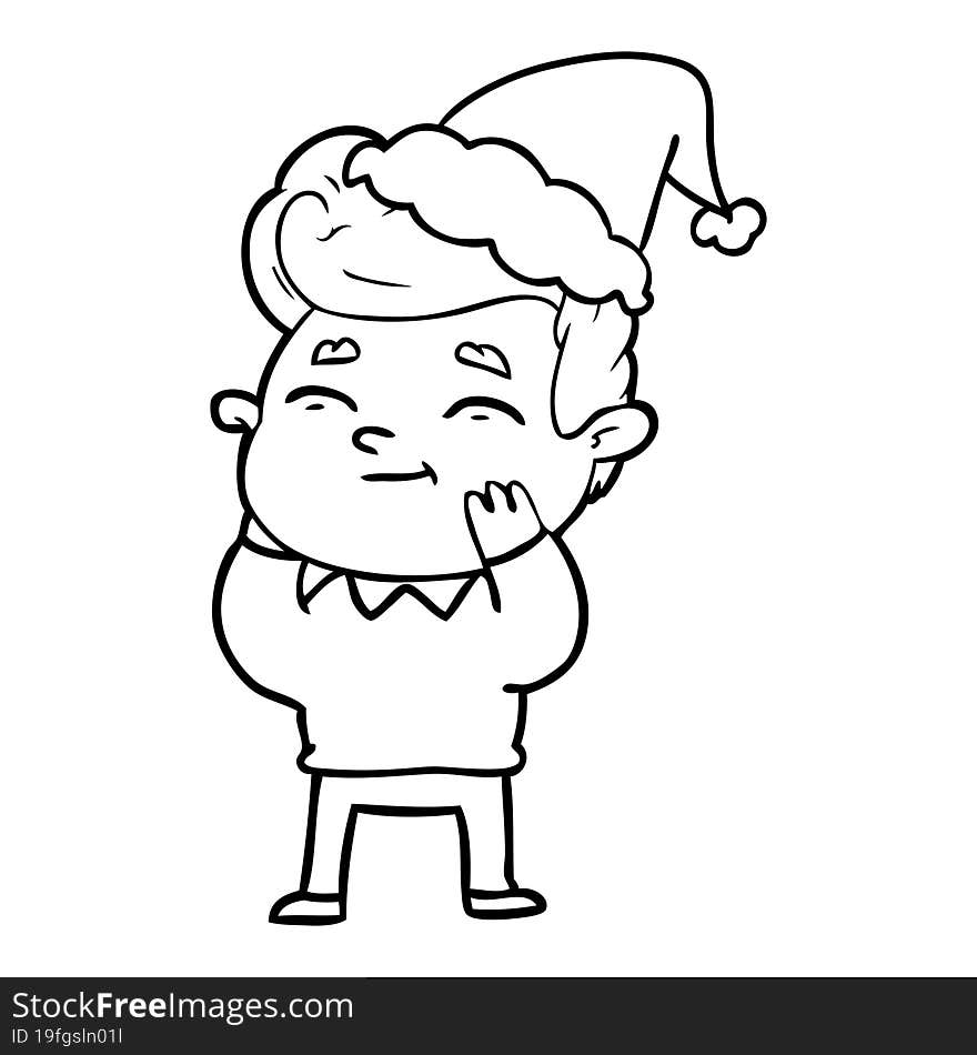 Happy Line Drawing Of A Man Wearing Santa Hat