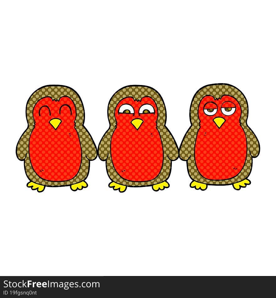 cartoon christmas robins holding hands