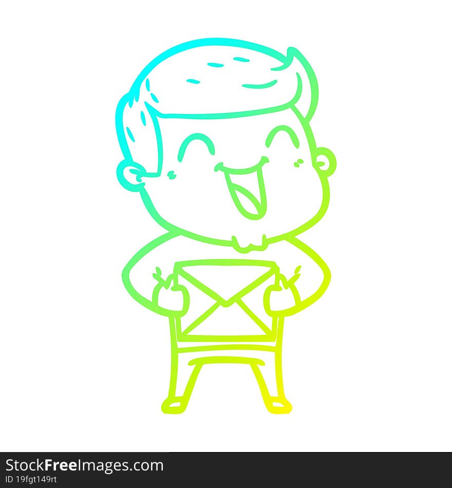 cold gradient line drawing of a cartoon man laughing