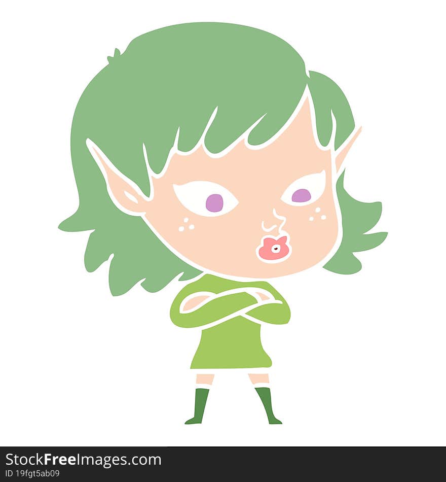 pretty flat color style cartoon elf girl