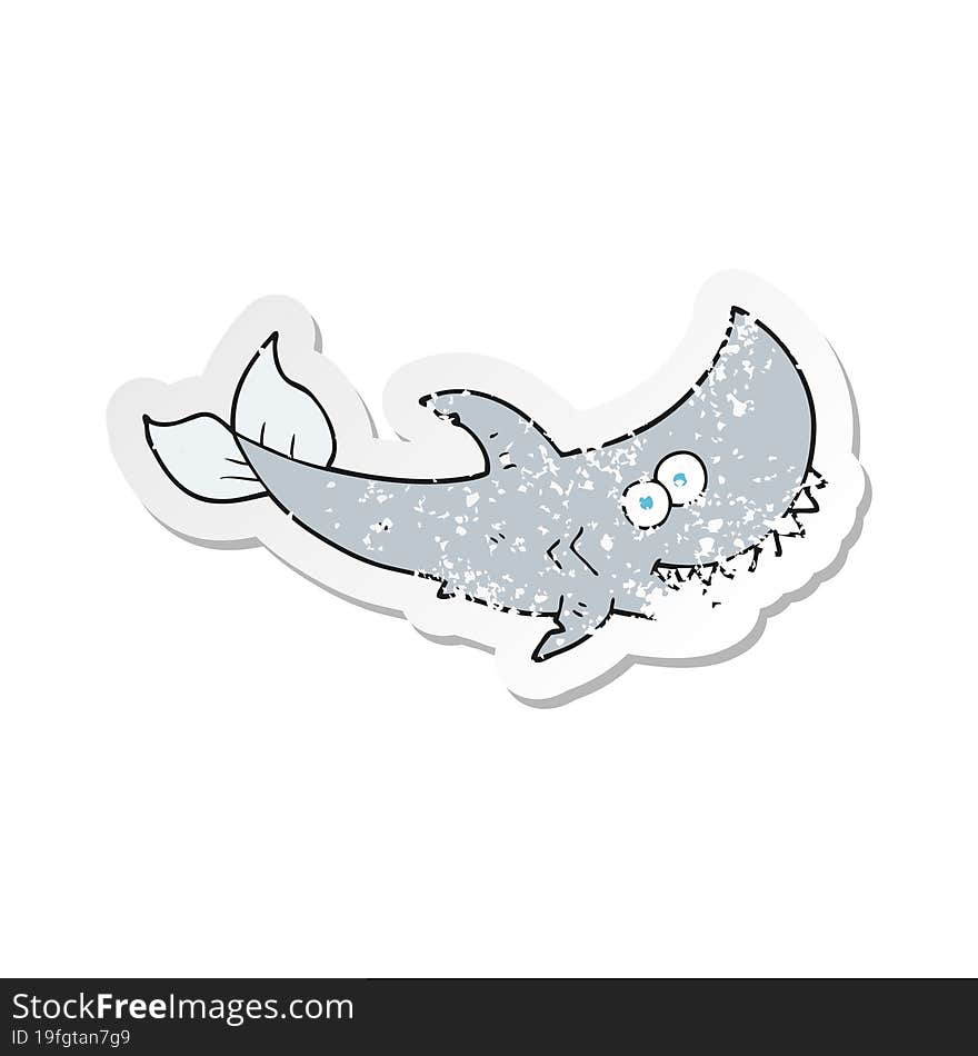 Retro Distressed Sticker Of A Cartoon Shark