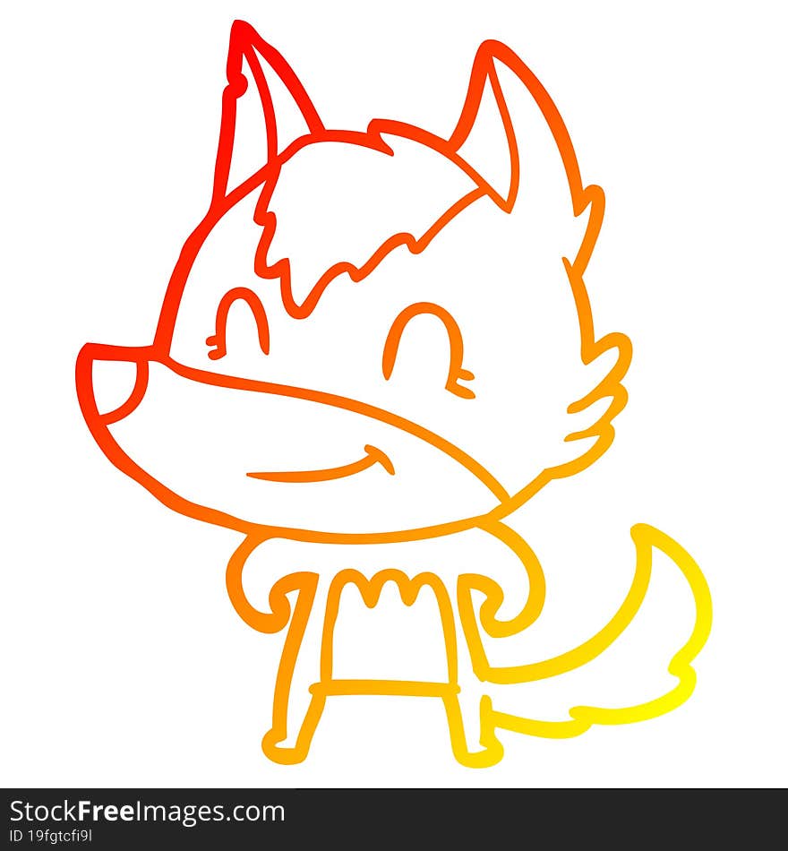 warm gradient line drawing friendly cartoon wolf