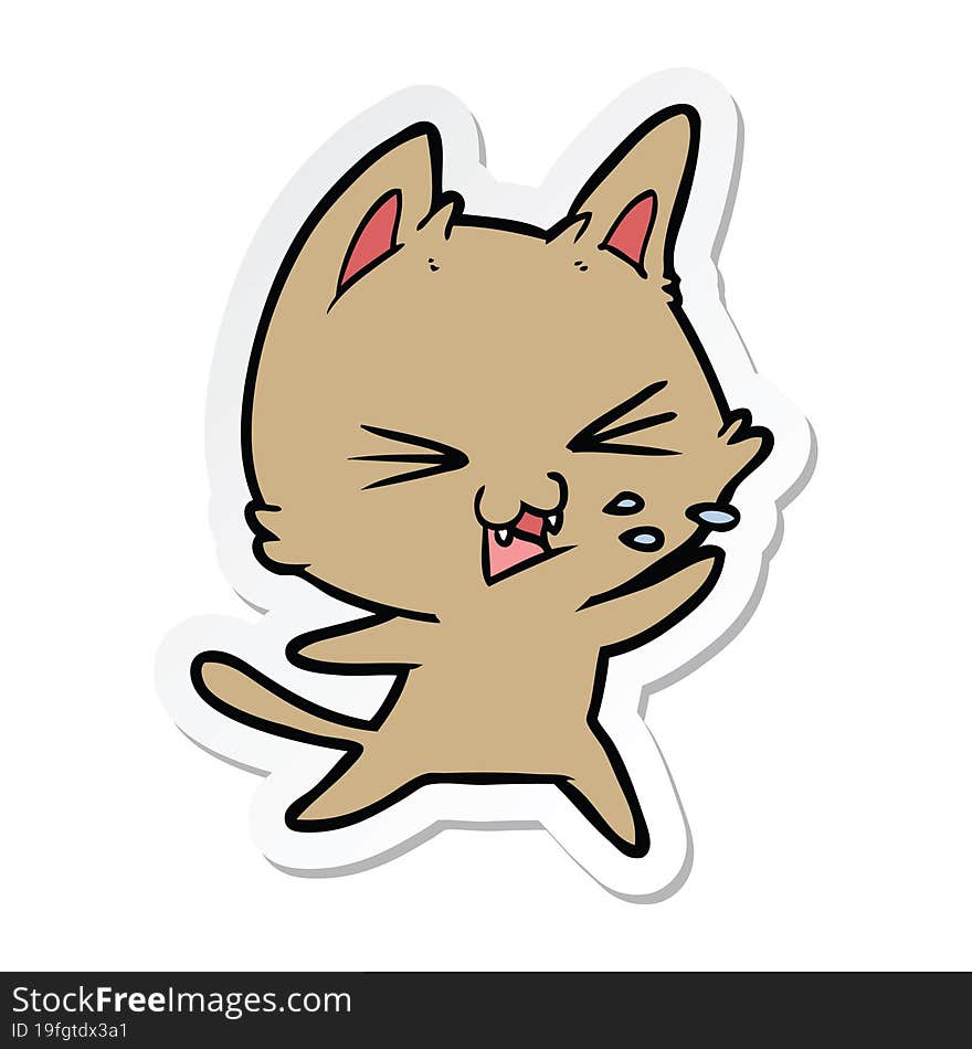 Sticker Of A Cartoon Cat Hissing