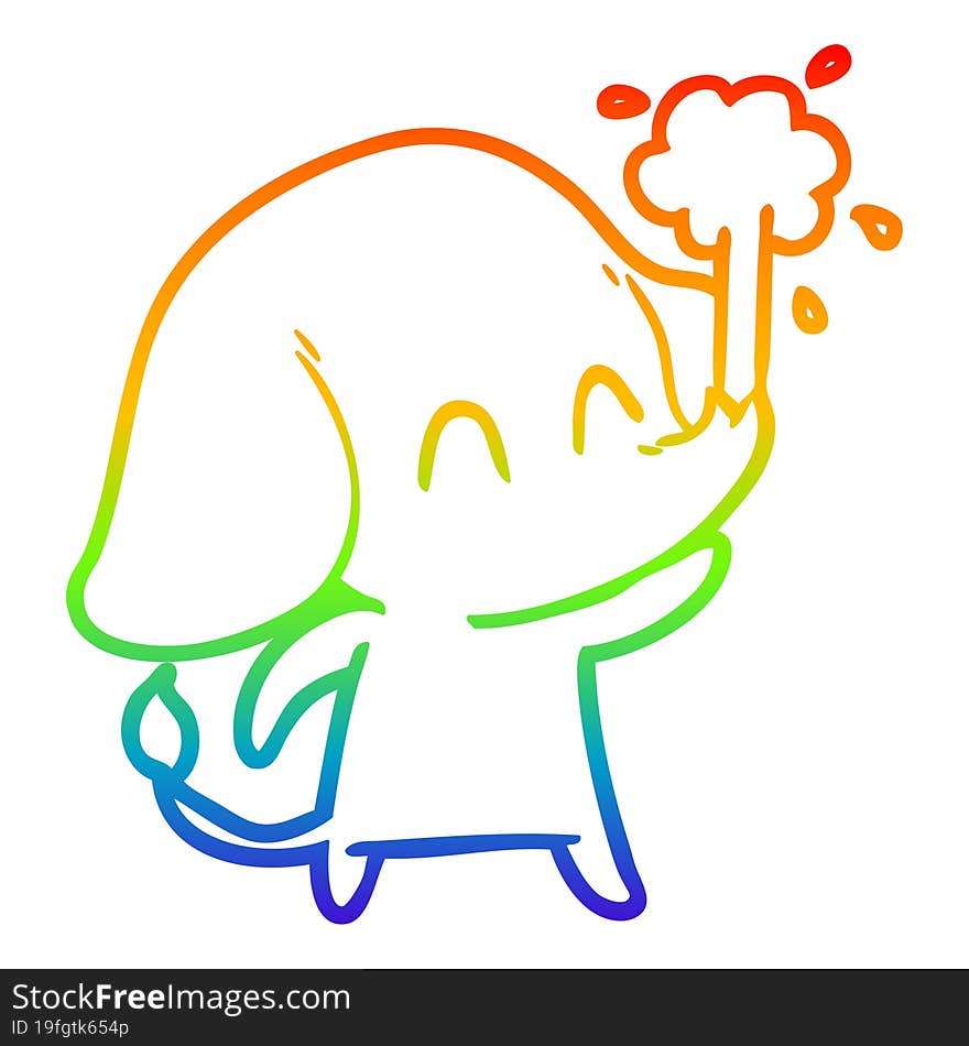 Rainbow Gradient Line Drawing Cute Cartoon Elephant Spouting Water