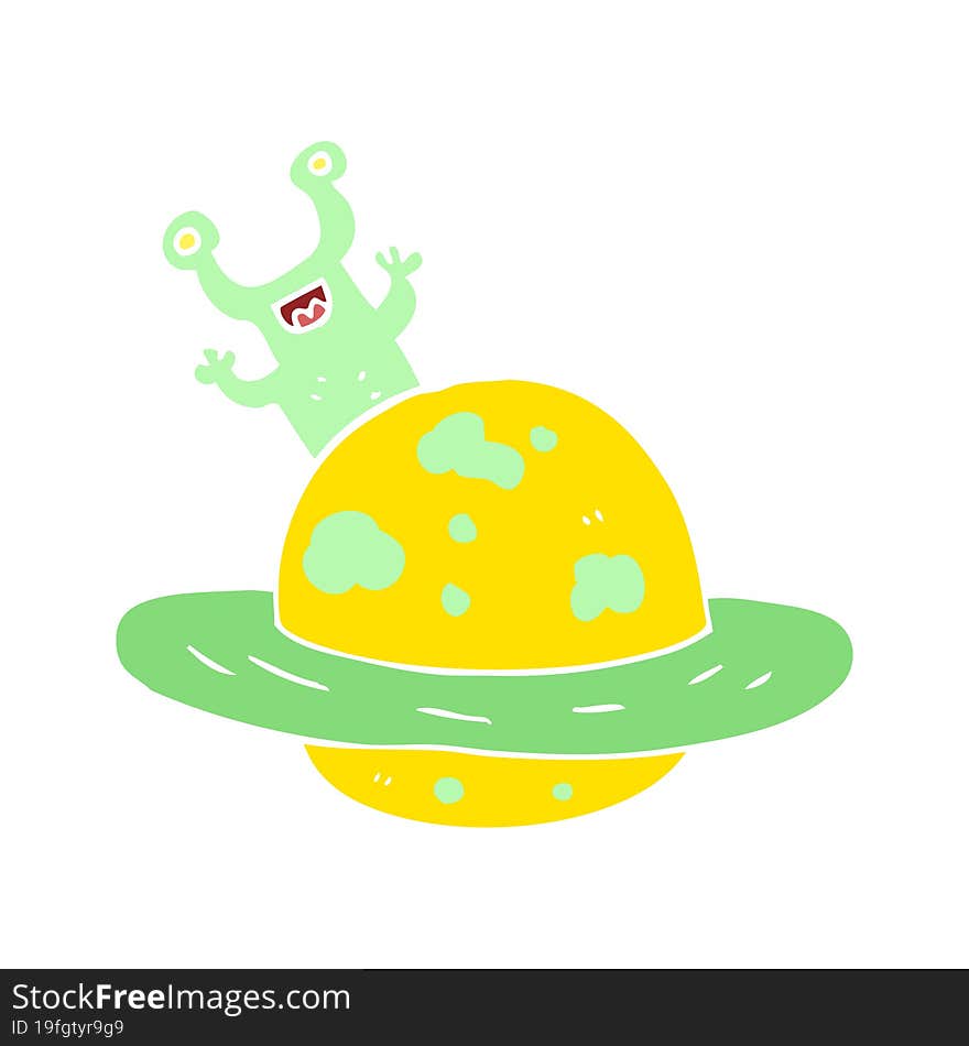 flat color illustration of a cartoon alien planet