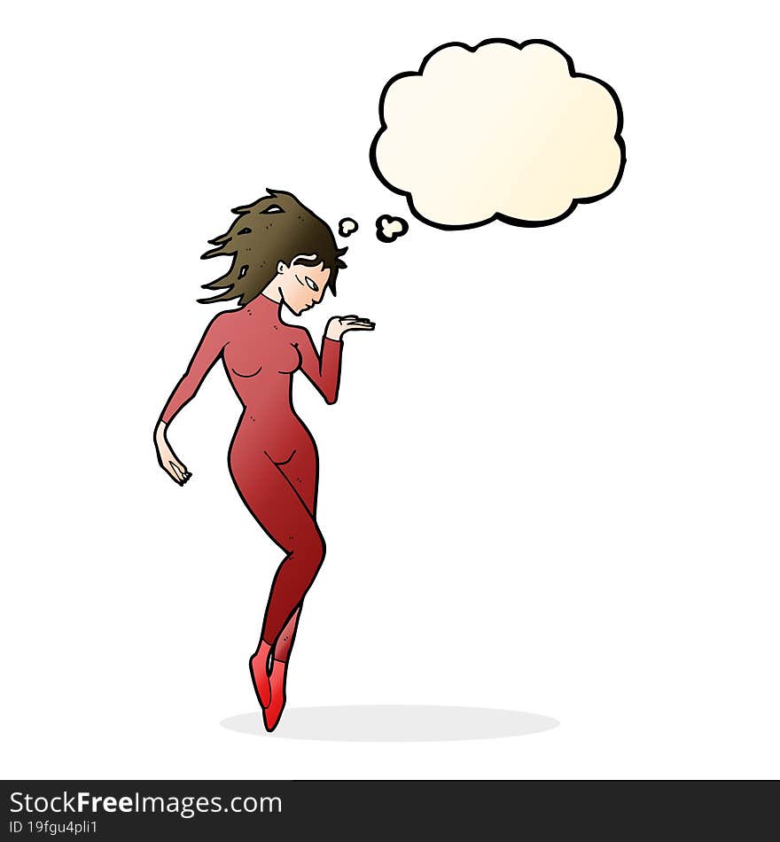 cartoon future space woman with thought bubble