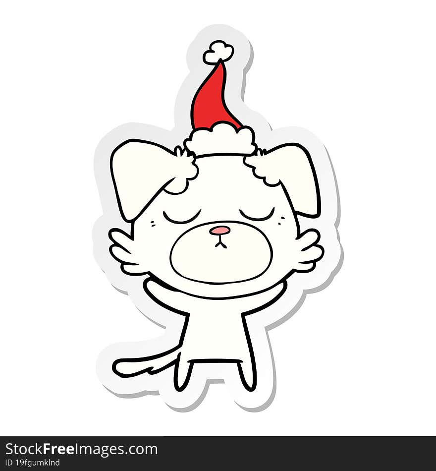 Cute Sticker Cartoon Of A Dog Wearing Santa Hat