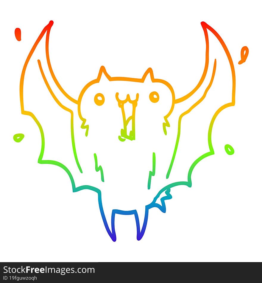 rainbow gradient line drawing cartoon happy vampire bat