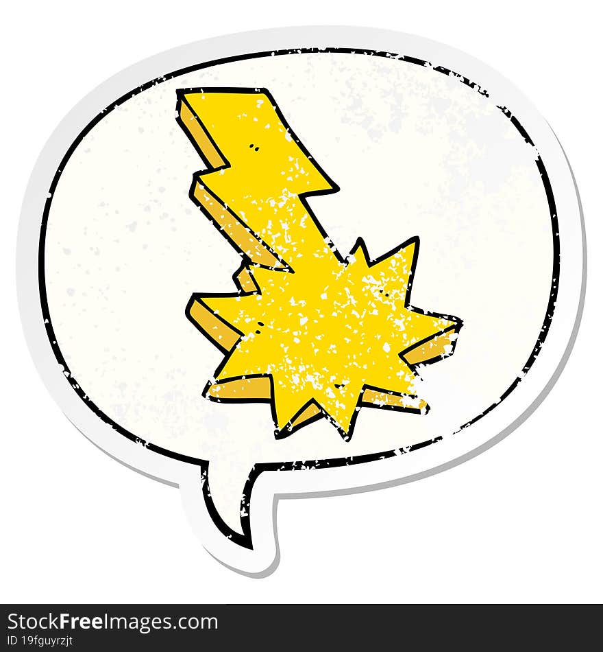 cartoon lightning strike and speech bubble distressed sticker