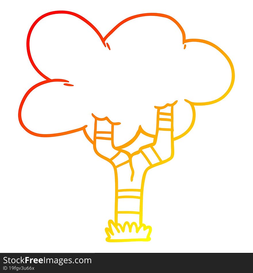 warm gradient line drawing cartoon tree