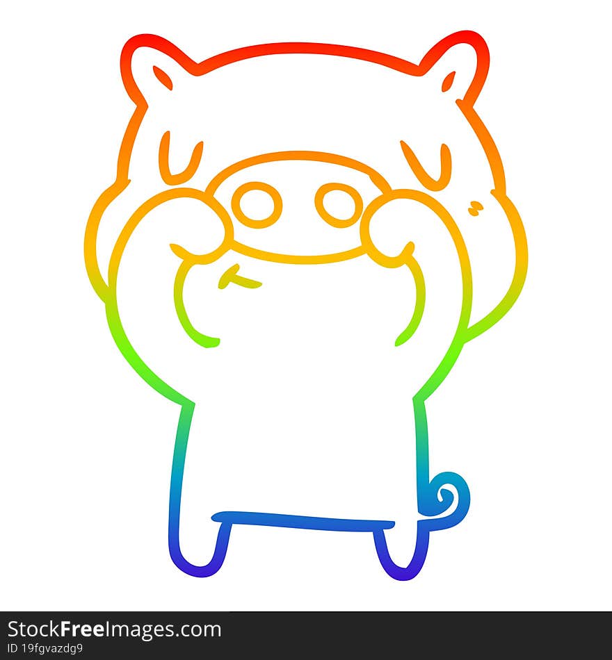 rainbow gradient line drawing of a cartoon content pig