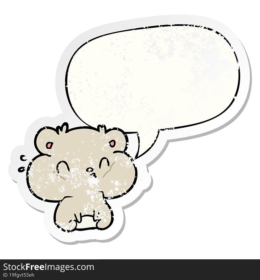 cartoon hamster and full cheek pouches and speech bubble distressed sticker