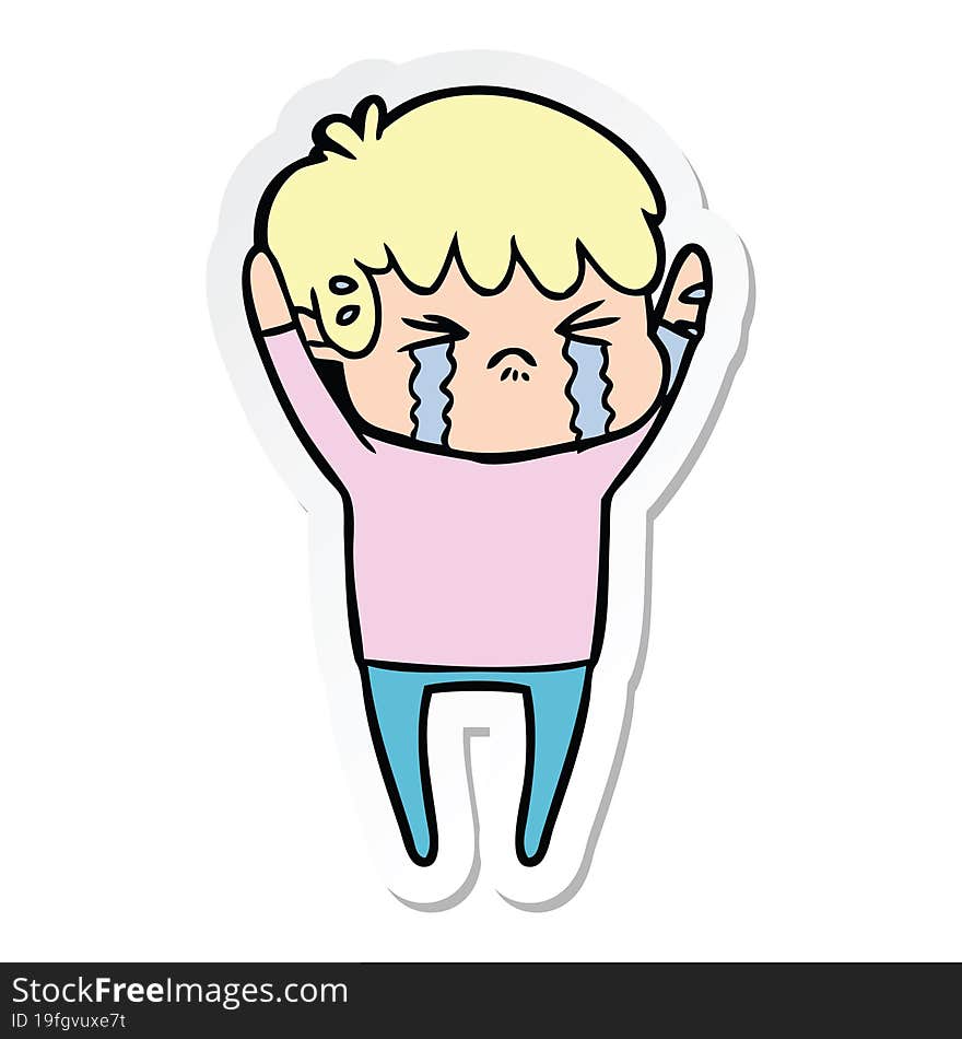 sticker of a cartoon boy crying