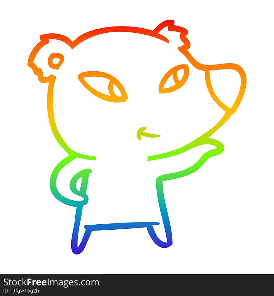 rainbow gradient line drawing of a cute cartoon bear