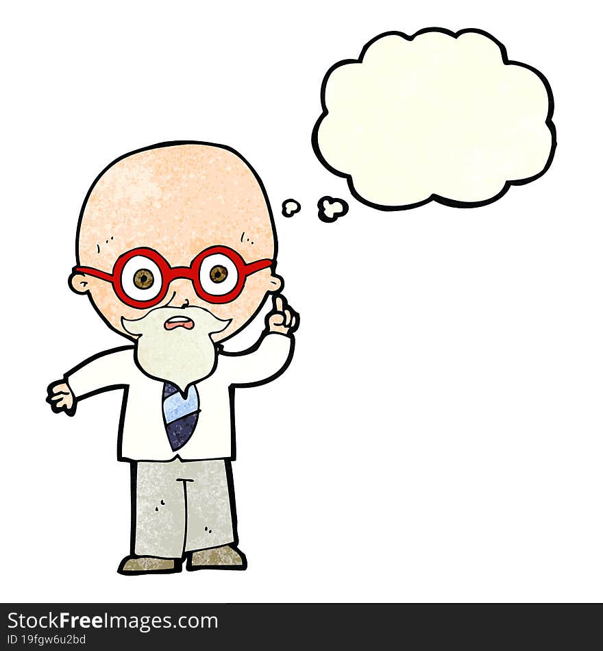 cartoon professor with thought bubble