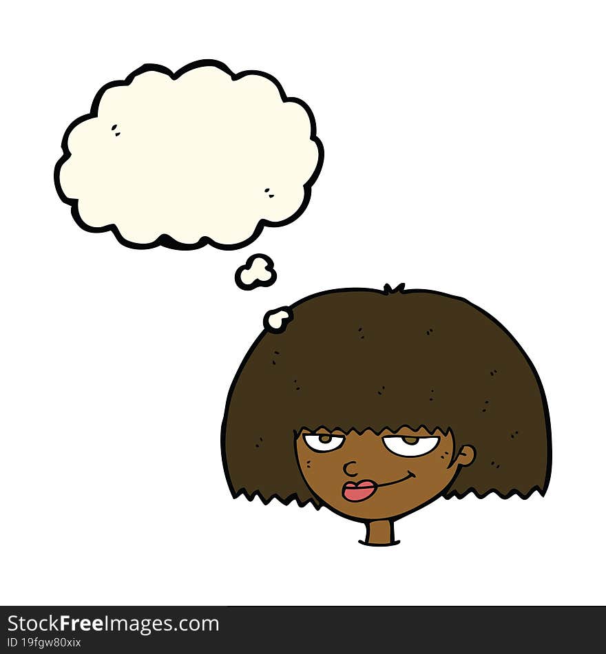 cartoon mean female face with thought bubble