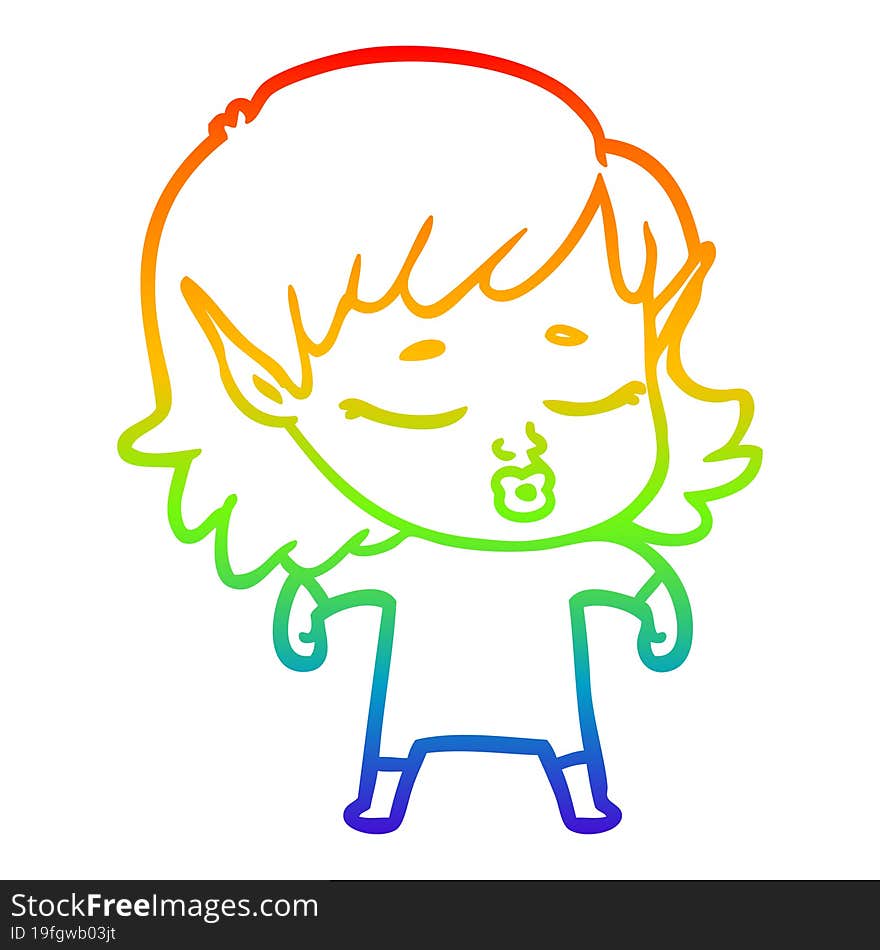 rainbow gradient line drawing pretty cartoon elf girl