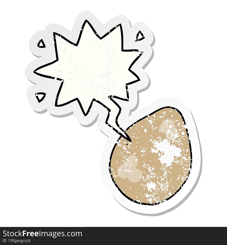 cartoon egg and speech bubble distressed sticker