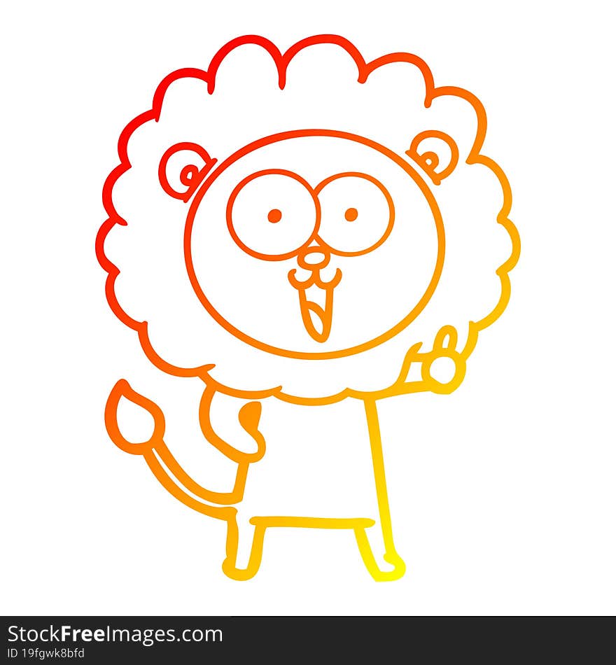 warm gradient line drawing of a happy cartoon lion