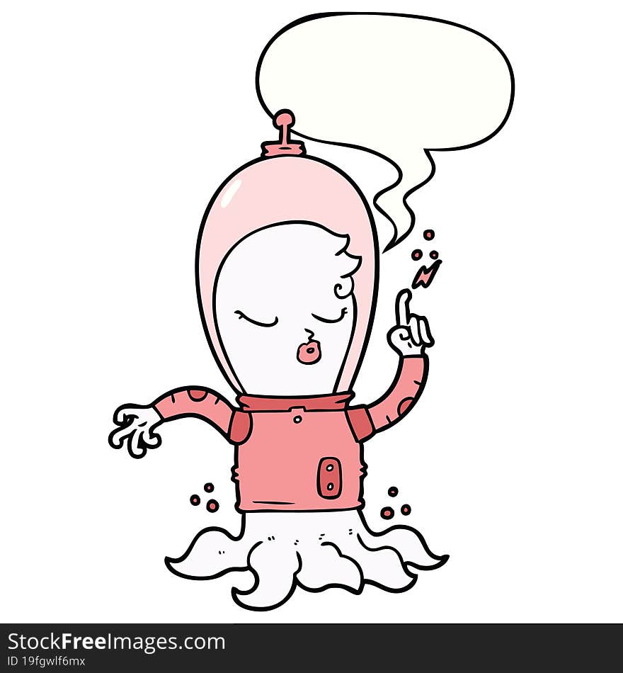 cute cartoon alien and speech bubble