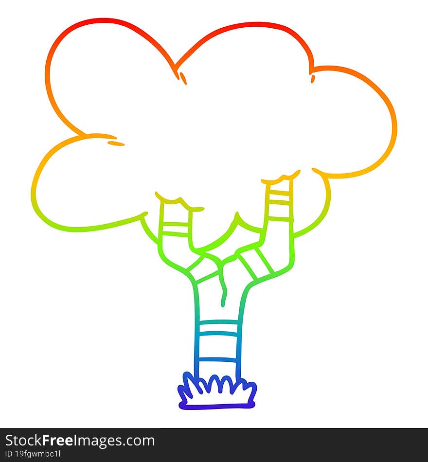 rainbow gradient line drawing of a cartoon tree