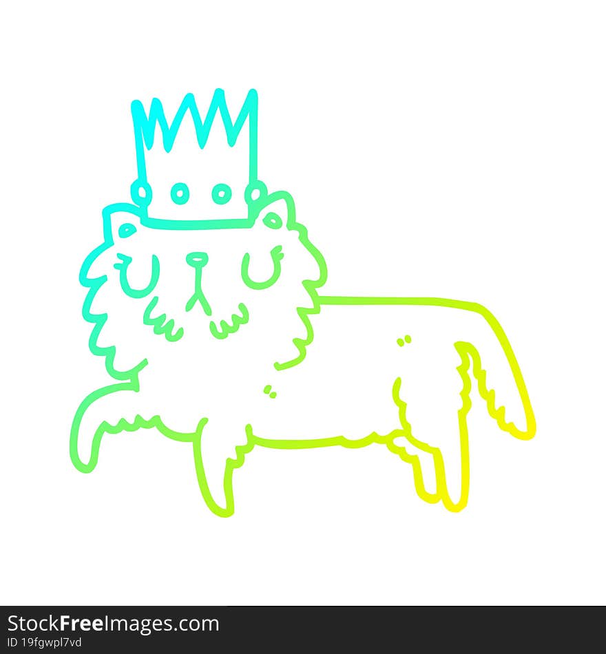 cold gradient line drawing cartoon cat wearing crown