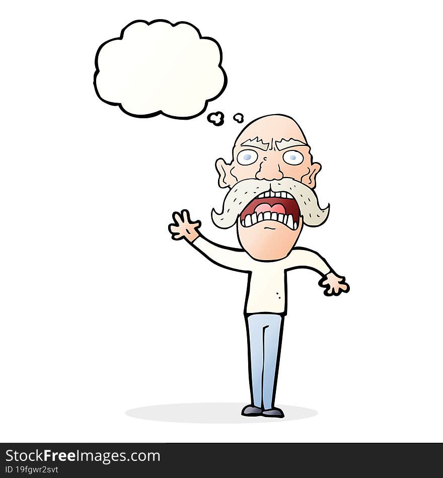 Cartoon Angry Old Man With Thought Bubble