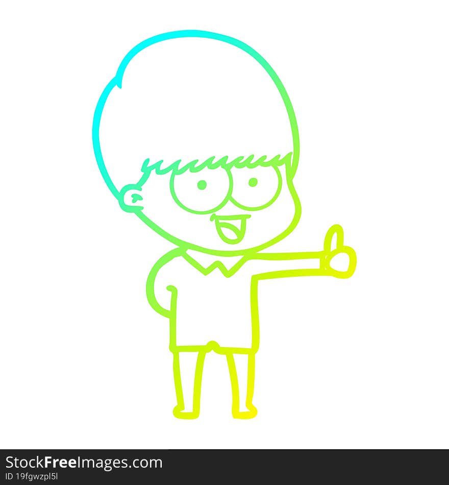 Cold Gradient Line Drawing Happy Cartoon Boy