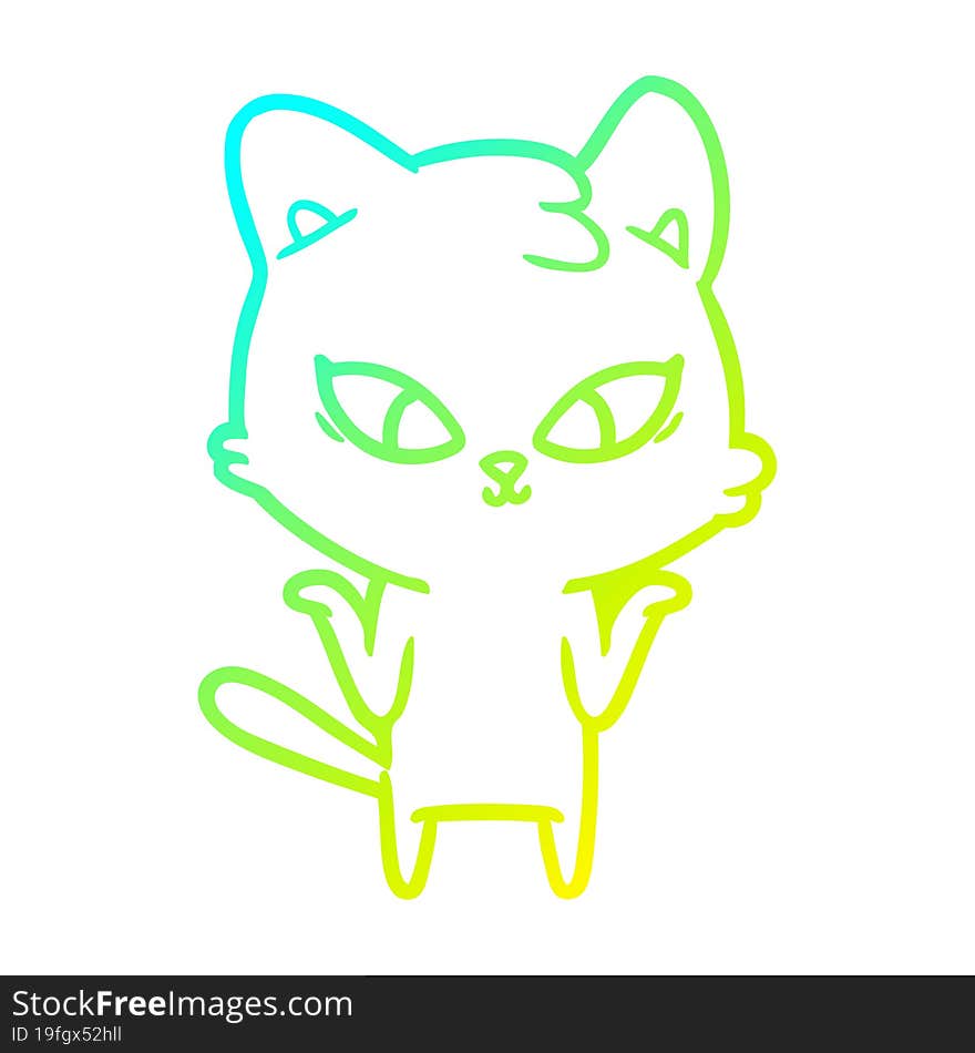 Cold Gradient Line Drawing Cute Cartoon Cat